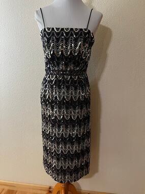 Lilli Diamond Vintage 1970s sequins sheath cocktail midi dress WOMENS 4